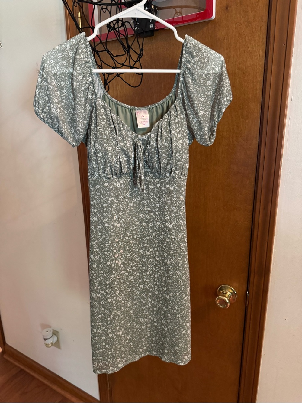 No Boundaries Sage Green Floral Midi Dress with Puff Sleeves
